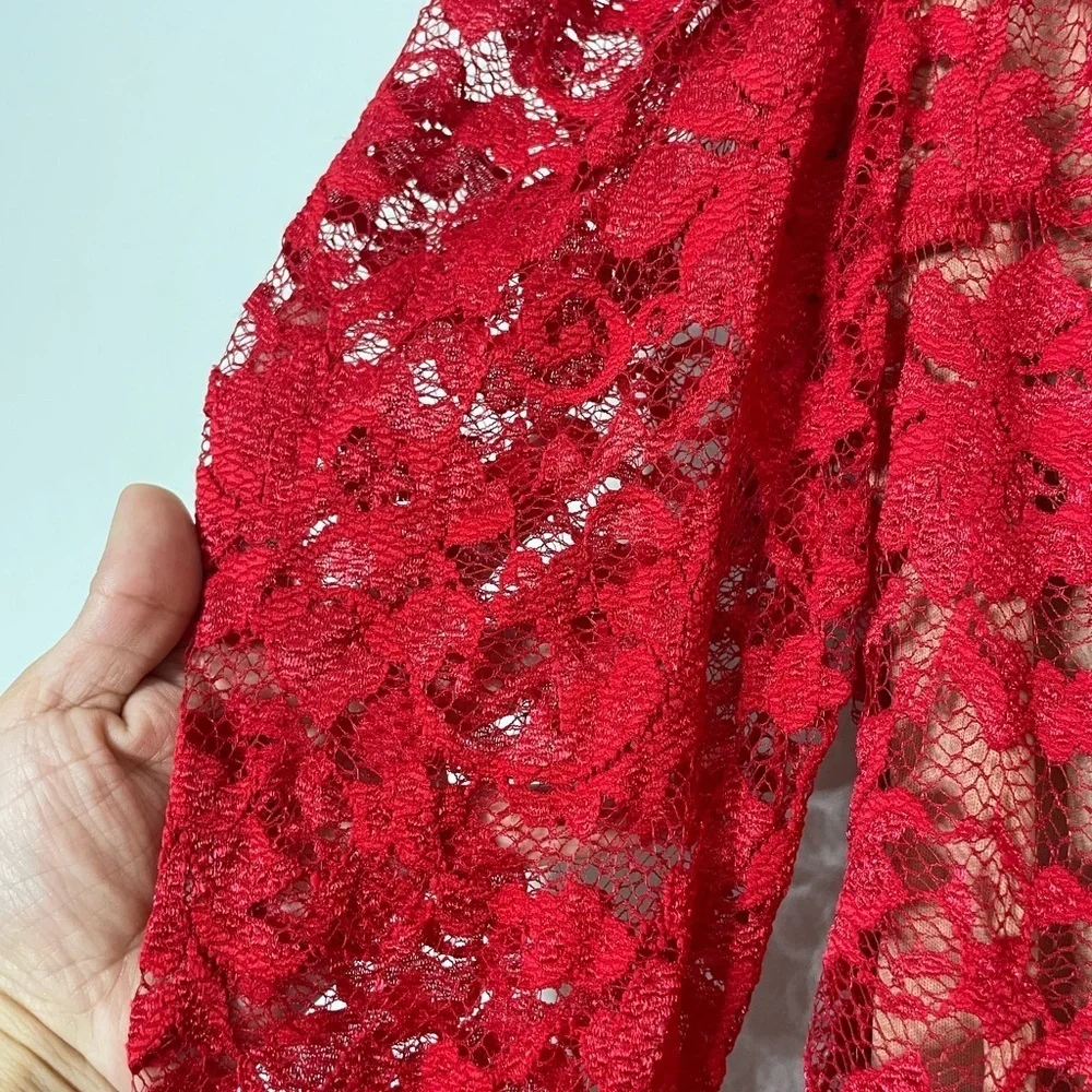 Bisou Bisou Red Asymmetrical Lace Dress - Picture 6 of 10